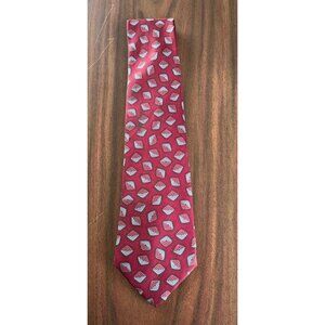 Vintage Men’s Nino Cerruti Abstract Tie Handmade All 100% Silk Maroon Squares Im